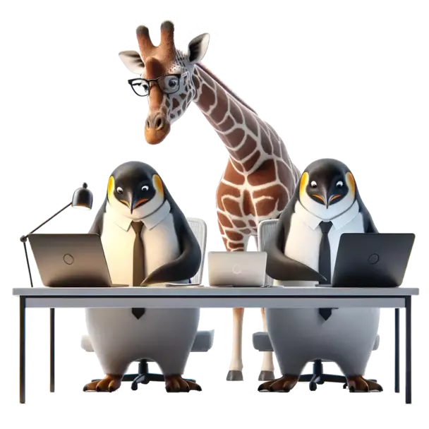 Two penguins are working on a Linux consulting project