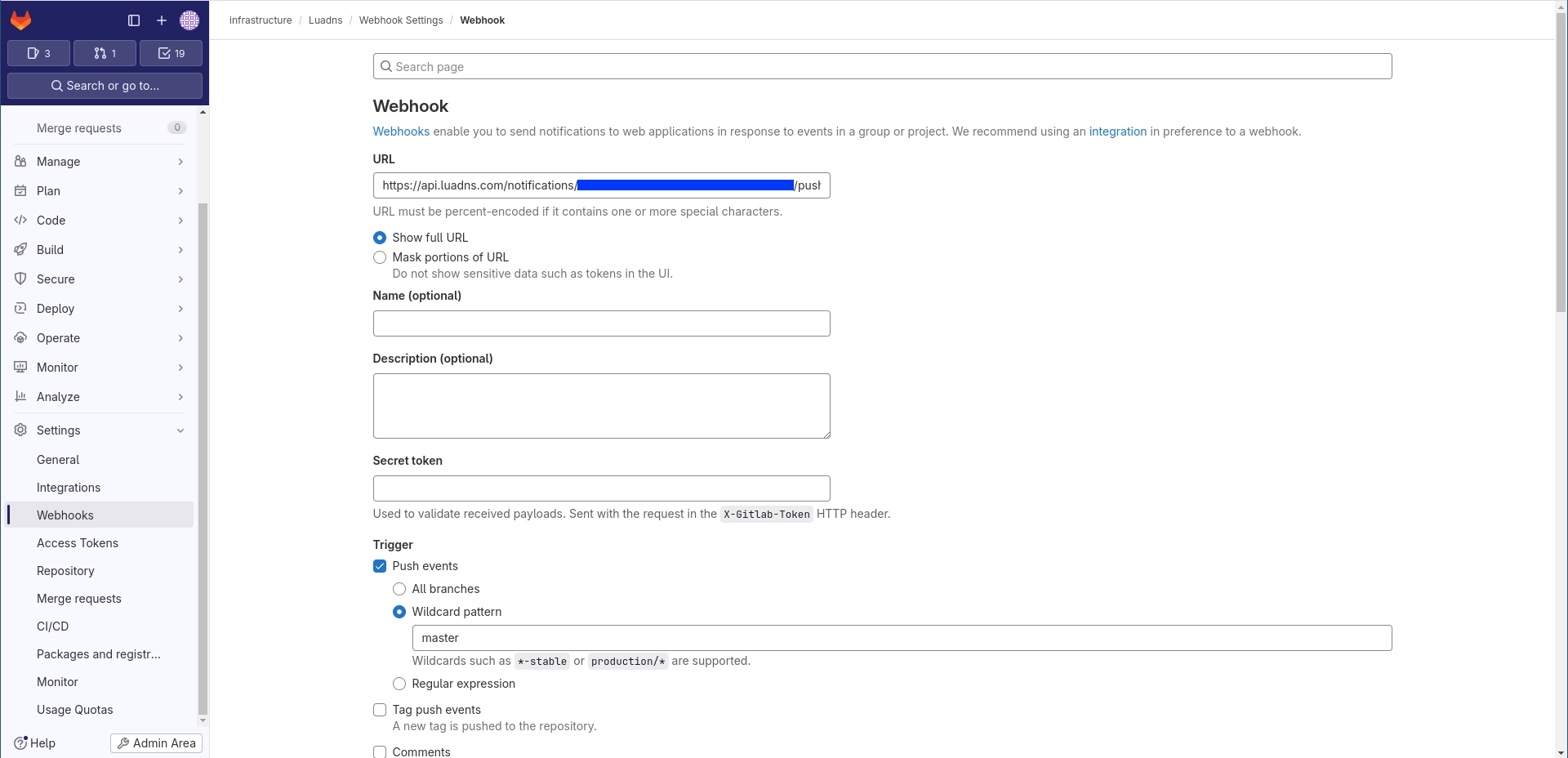 Gitlab Webhook configuration