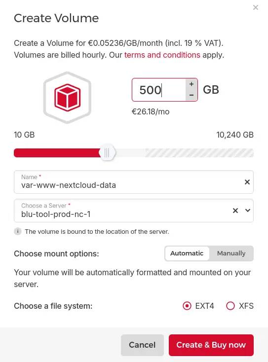 Creating a hcloud instance volume