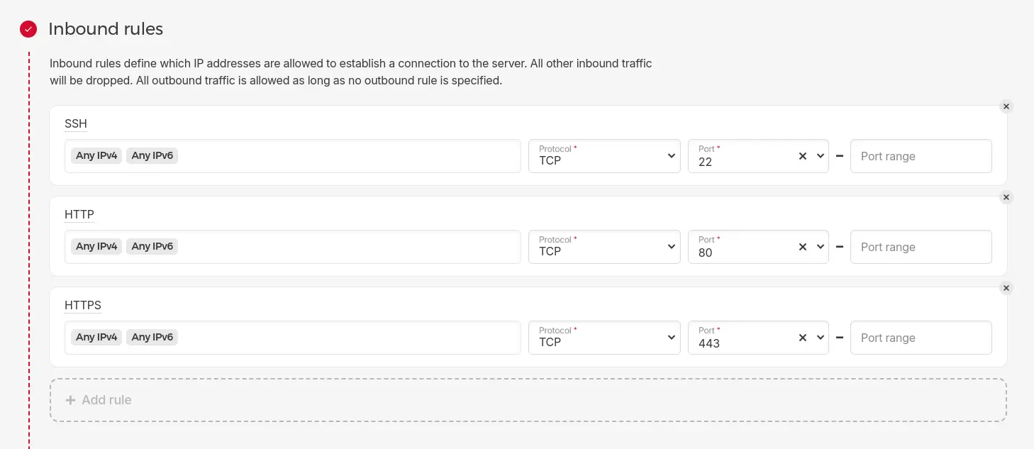 Hetzner Cloud Firewall rules for nextcloud