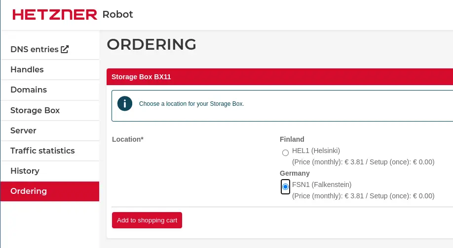 Ordering a Hetzner Storage Box