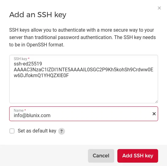 Add SSH public key to Hetzner Cloud Servers