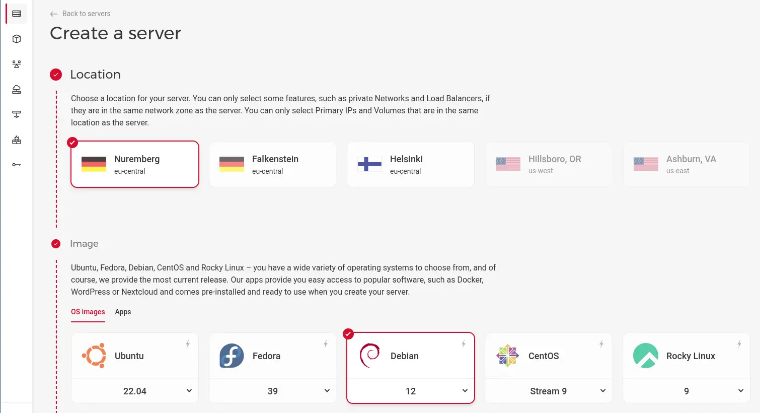 Create four Cloud Servers with Hetzner