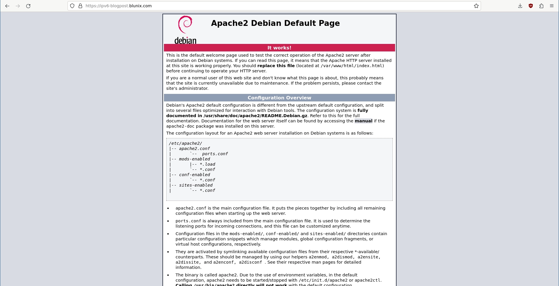 Viewing the apache2 Default Page Hosted with an IPv6 Address with a Browser