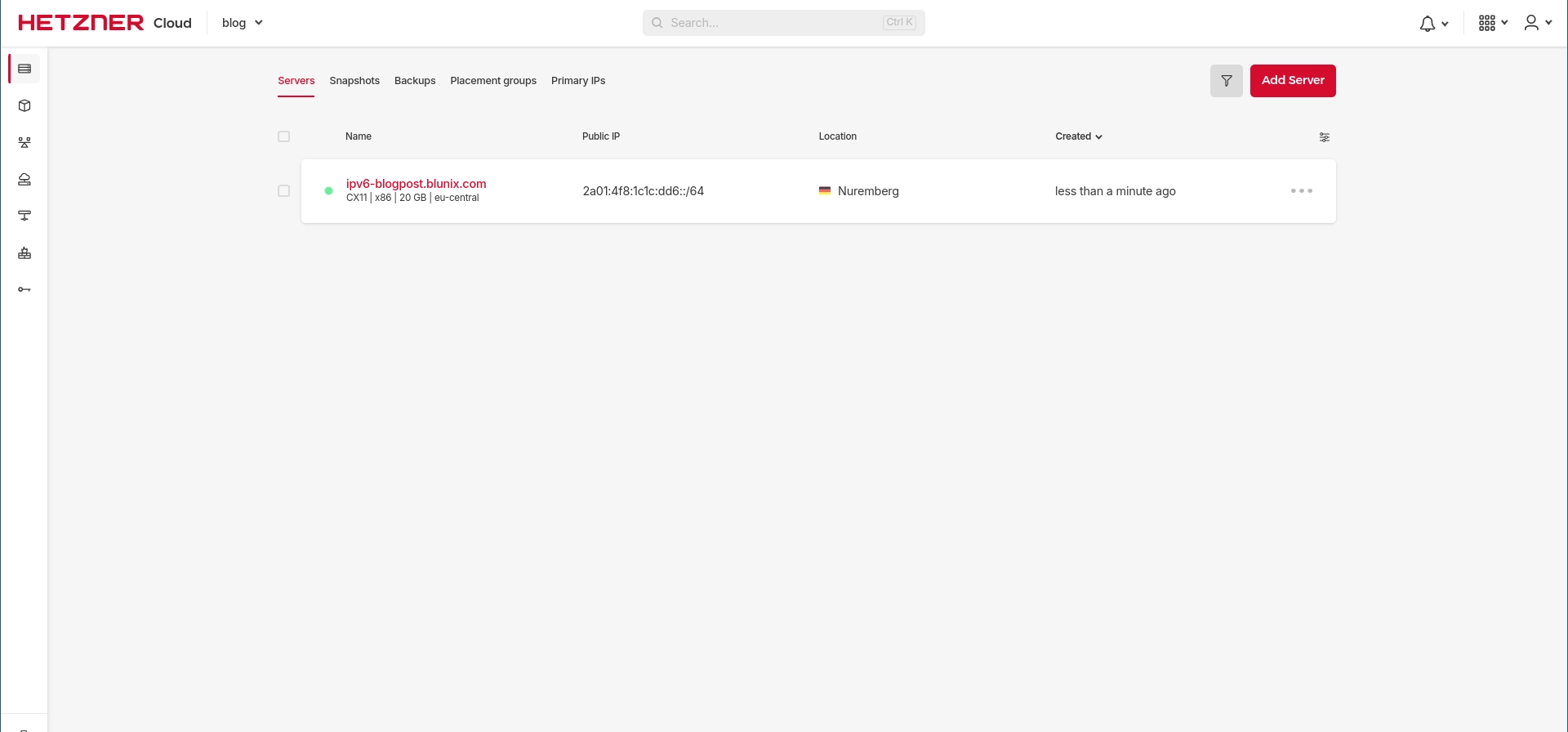 Viewing the IPv6 Subnet of the new Hetzner Server