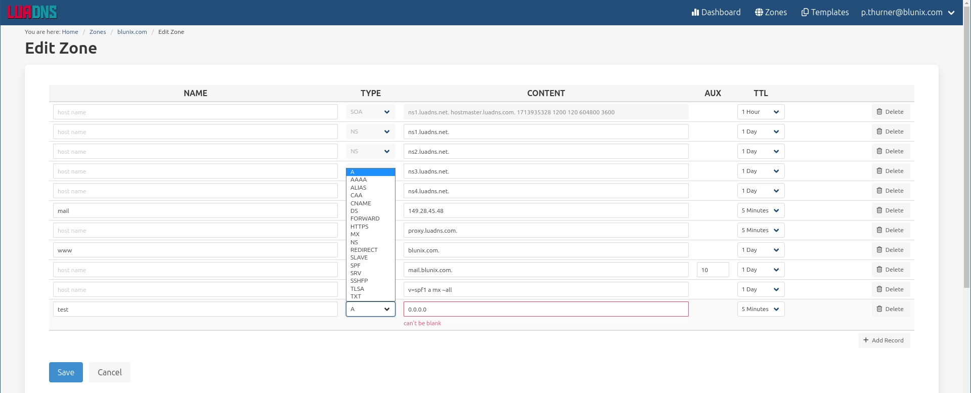 LUADNS DNS Management WebUI