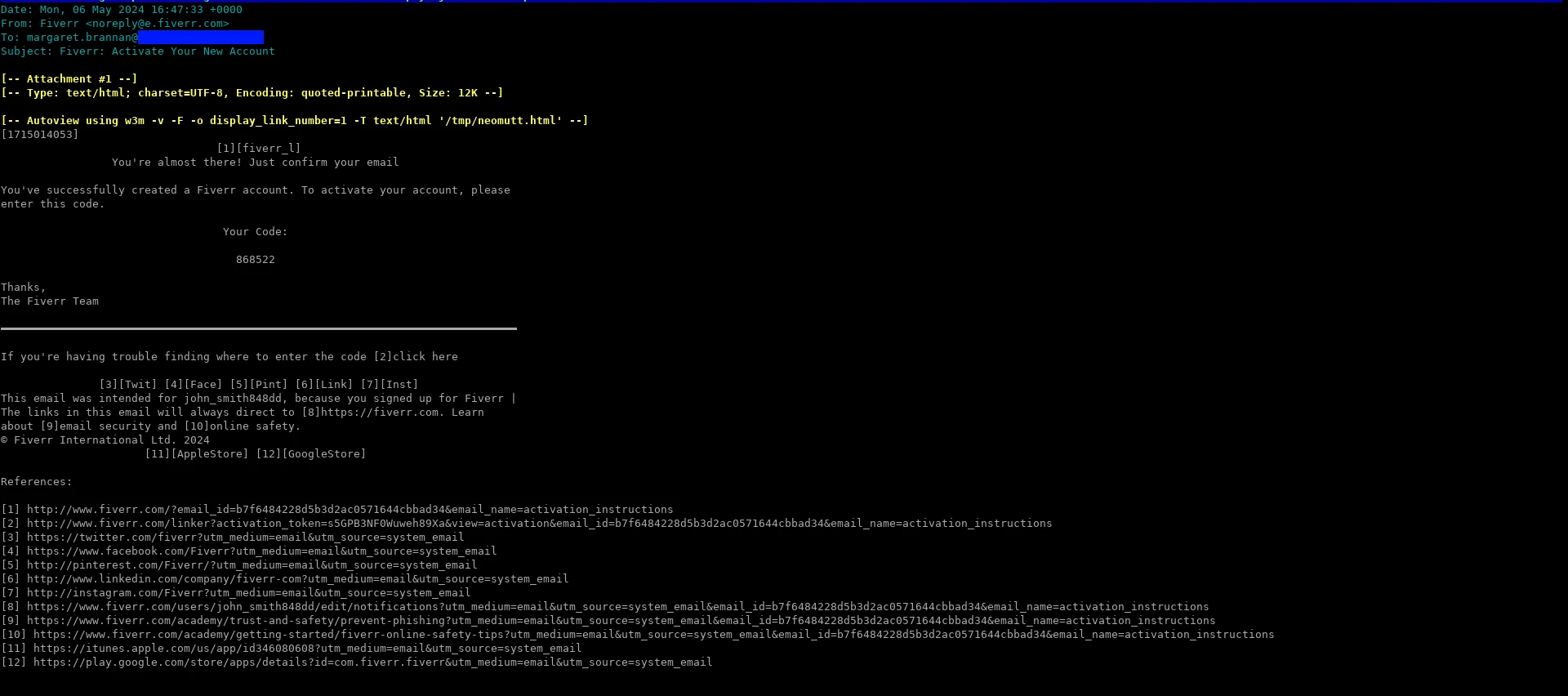 Neomutt zeigt eine HTML-formatierte E-Mail an