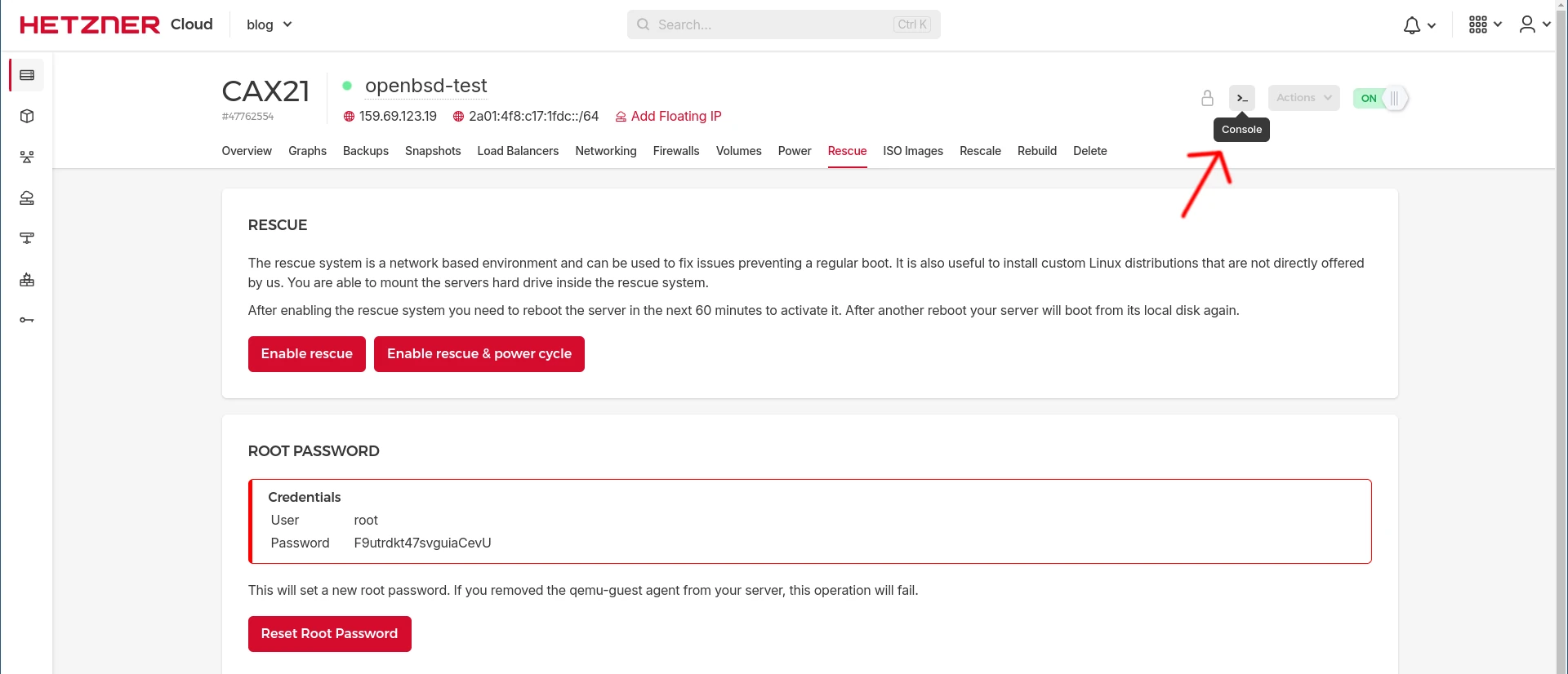 Activating the Hetzner KVM console