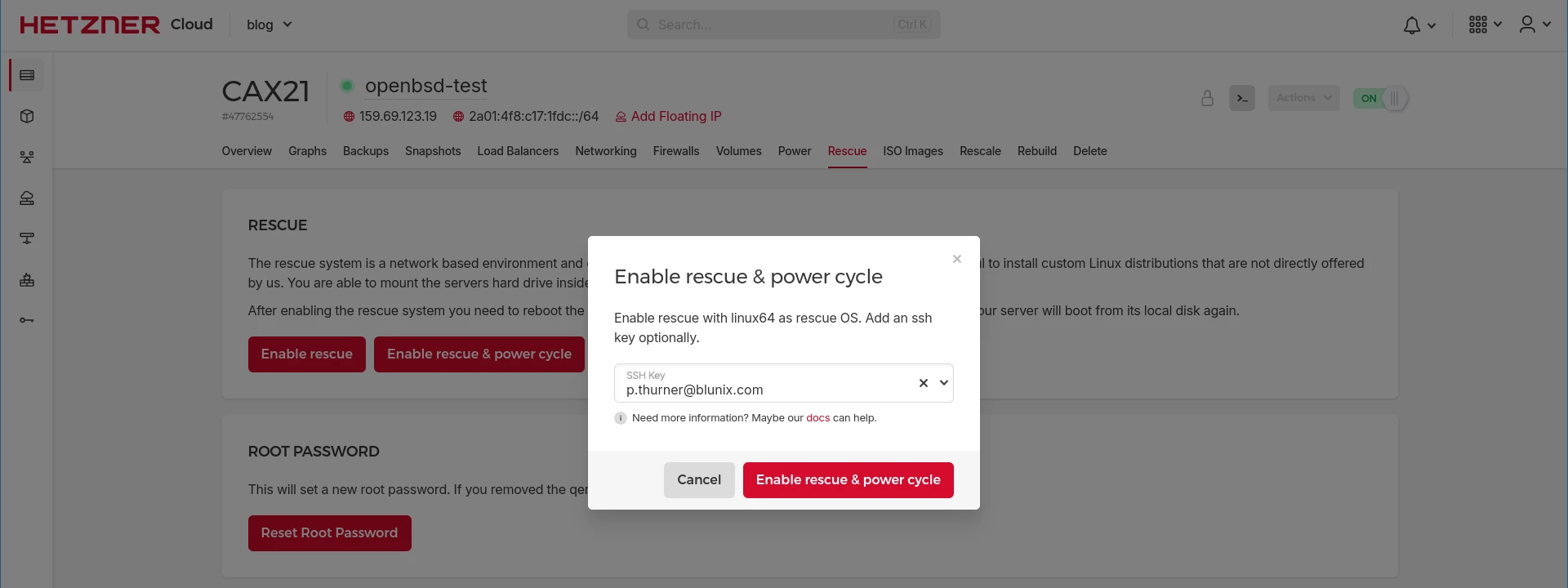 Booting the Hetzner rescue system