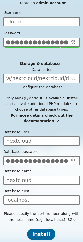 Owncloud first login page