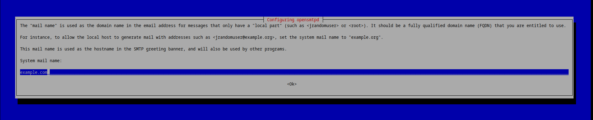 Konfigurieren des Mailnamens